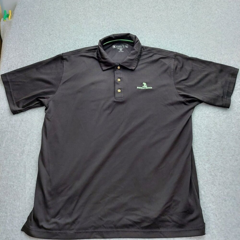 Pebble Beach Brand Mens Polo Large Black Short Sleeve Embroidered Logo